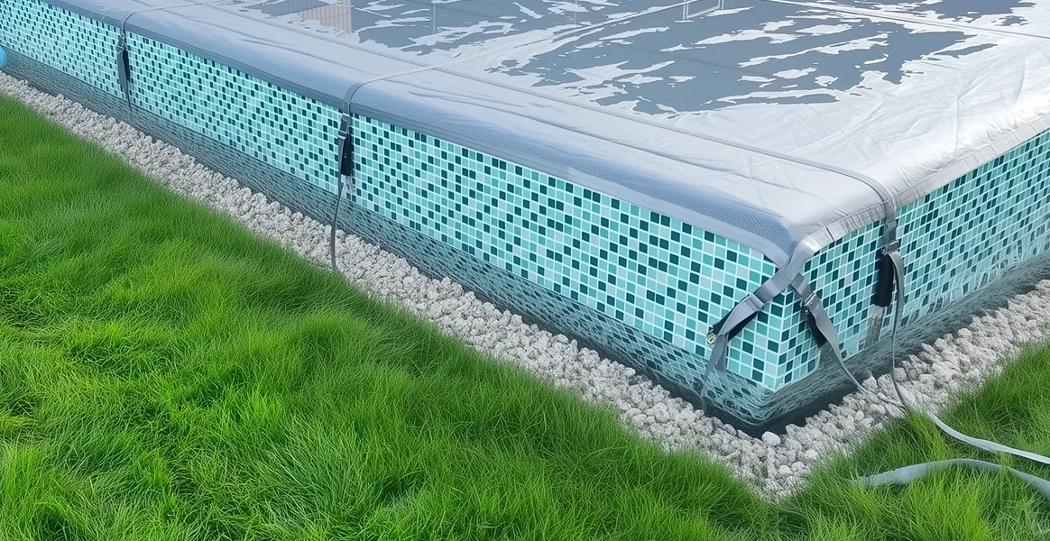 Покрывало для бассейна под снегом — защита зимой в Омске